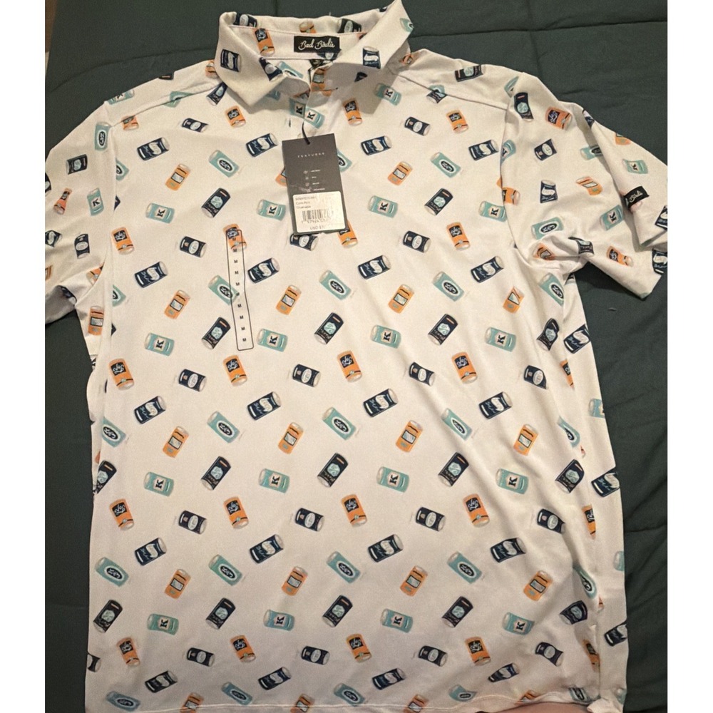 Bad Birdie Core Short Sleeve White Golf Polo Crushable Beer Can Mens Size M New